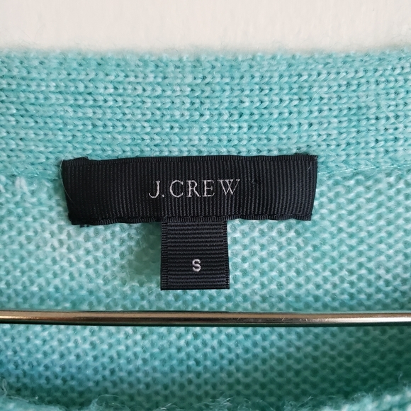 J. Crew Mint Green Navy Fuzzy Knit Pullover Sweater - Picture 5 of 10